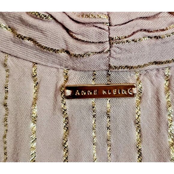Anne Klein XL Pink Top With Gold Stripe & Bow V Neck. Great Alone Or Layered - Picture 7 of 7